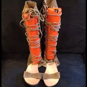 Free People Gladiator Suede Lace Up Zip Sandals 9